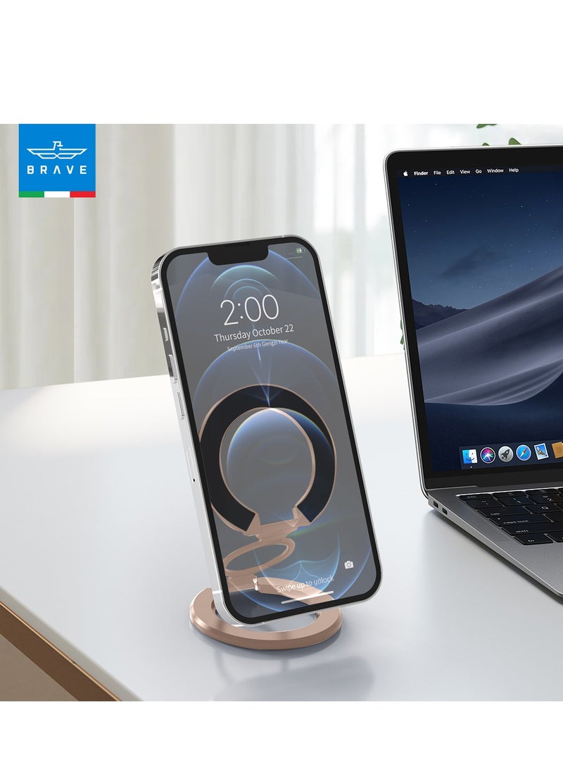 Brave 3-in-1 Foldable Magnetic Phone Holder, Dual-Sided Magnetic Removable Ring Grip & Kickstand, Universal Stand for iPhone 16/15/14/13/12 MagSafe Case & Android, Compatible with Magnetic Car Mount, Gym, Desk Use, Strong Magnet, All-Metal Portable Stand, Supports All iOS/Android Devices, Multi-Purpose Accessory (Gold)  - Image 3