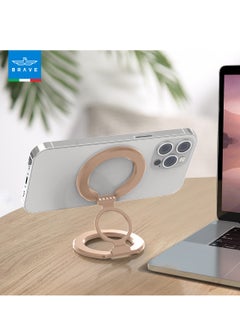 Brave 3-in-1 Foldable Magnetic Phone Holder, Dual-Sided Magnetic Removable Ring Grip & Kickstand, Universal Stand for iPhone 16/15/14/13/12 MagSafe Case & Android, Compatible with Magnetic Car Mount, Gym, Desk Use, Strong Magnet, All-Metal Portable Stand, Supports All iOS/Android Devices, Multi-Purpose Accessory (Gold)  - Image 5