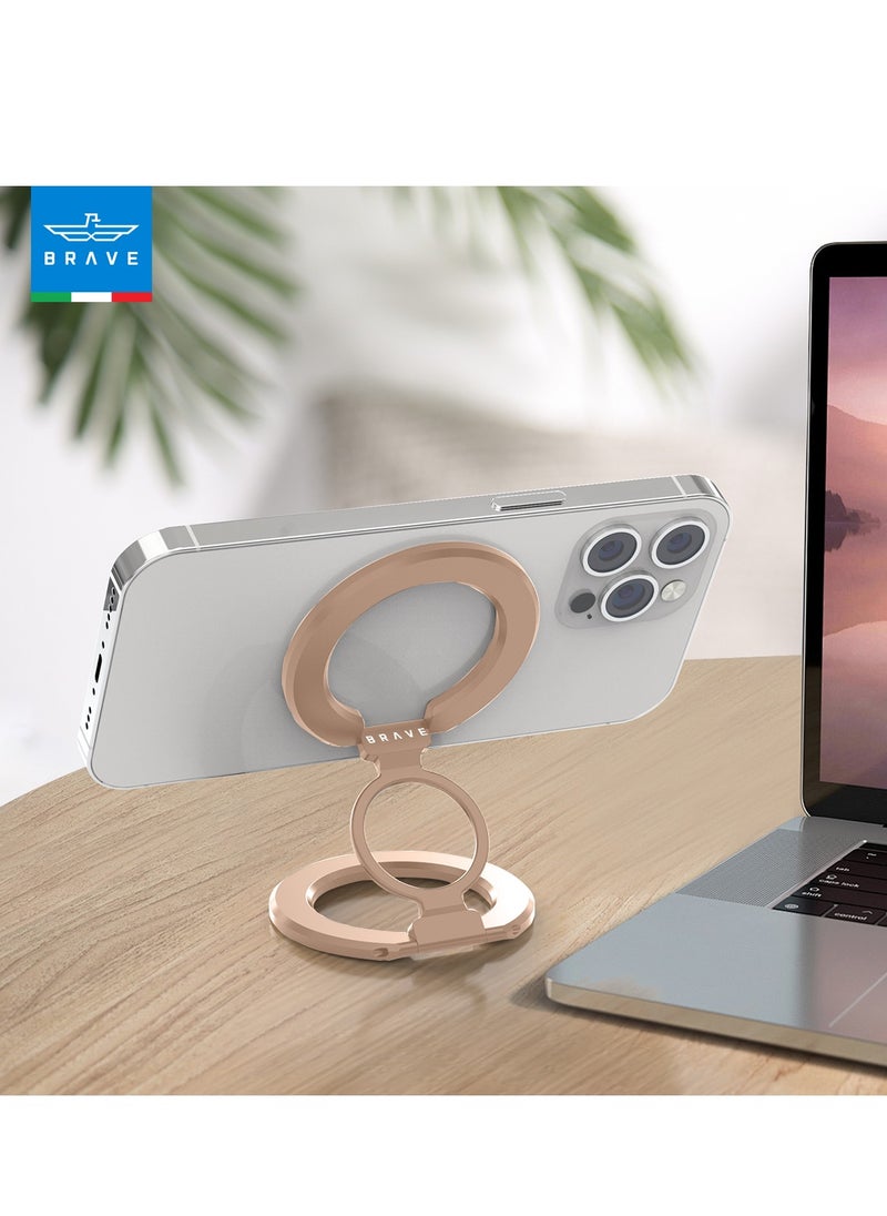 Brave 3-in-1 Foldable Magnetic Phone Holder, Dual-Sided Magnetic Removable Ring Grip & Kickstand, Universal Stand for iPhone 16/15/14/13/12 MagSafe Case & Android, Compatible with Magnetic Car Mount, Gym, Desk Use, Strong Magnet, All-Metal Portable Stand, Supports All iOS/Android Devices, Multi-Purpose Accessory (Gold)  - Image 5