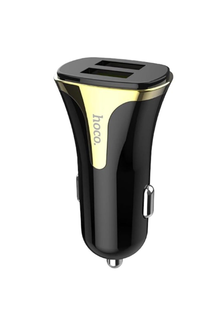 Hoco Z31 - Universe Dual USB-A Ports Fast Car Charger, Support QC3.0/QC2.0, FCP/SCP, AFC, APPLE 2.4A Fast Charing Protocols, Charger Compatible With iPhone Samsung Xiaomi Oppo Huawei - Black - Image 2