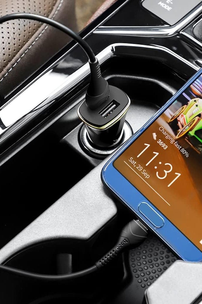 Hoco Z31 - Universe Dual USB-A Ports Fast Car Charger, Support QC3.0/QC2.0, FCP/SCP, AFC, APPLE 2.4A Fast Charing Protocols, Charger Compatible With iPhone Samsung Xiaomi Oppo Huawei - Black - Image 5