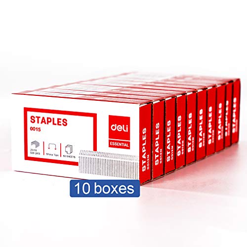 Leven Deli 5,000 Staples - Fits 60 Sheet Capacity Stapler, 3/8" Leg Length, 70 Sheet Capacity, 23/10, Jam Free Sharp Chisel Point Design - 10 Boxes of 500 - Image 1