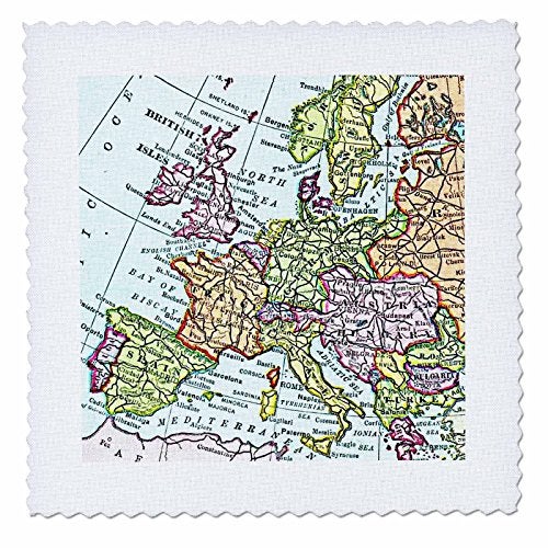 3DROSE 3dRose qs_112938_7 Vintage European Map of Western Europe-Britain UK France Spain Italy Etc-Quilt Square, 18 by 18-Inch  - Image 1