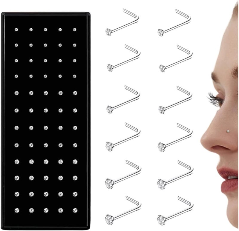 THUNARAZ 60-120pcs Stainless Steel Nose Studs Rings Piercing Pin Body Jewelry 20G-22G - Image 1