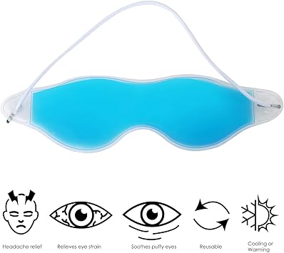 TRIXES قناع العين المبرد من TRIXES للعيون المنتفخة قناع جل للعلاج بالحرارة والبرودة قابل لإعادة الاستخدام لتخفيف الصداع النصفي والهالات السوداء والعيون الجافة والعيون المتورمة وآلام الجيوب الأنفية والحساسية باللون الأزرق المائي - Image 4