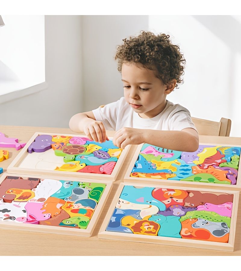 3D ألغاز خشبية للأطفال، مكعبات بناء على شكل حيوانات، هدية تعليمية لعيد الميلاد، عيد الهالوين، وعيد الشكر - Image 5