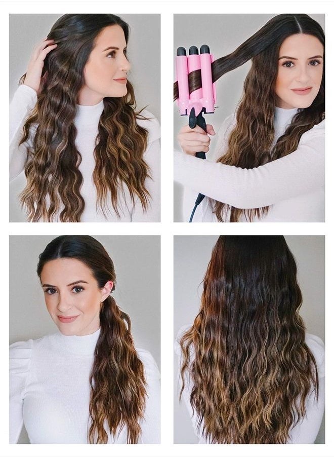 Asani Alure 3 Barrel Hair Waver for Beachy/Frizz-Free Waves w/LCD Temperature Display - 1 Inch Ceramic Tourmaline Triple Barrels, Dual Voltage Crimping Tool  - Image 2