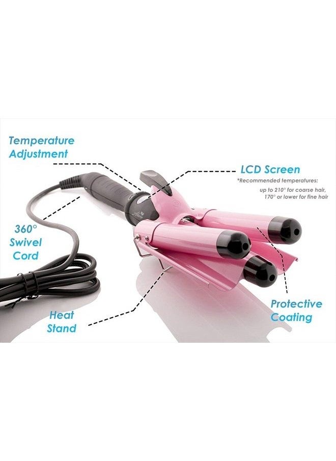 Asani Alure 3 Barrel Hair Waver for Beachy/Frizz-Free Waves w/LCD Temperature Display - 1 Inch Ceramic Tourmaline Triple Barrels, Dual Voltage Crimping Tool  - Image 4