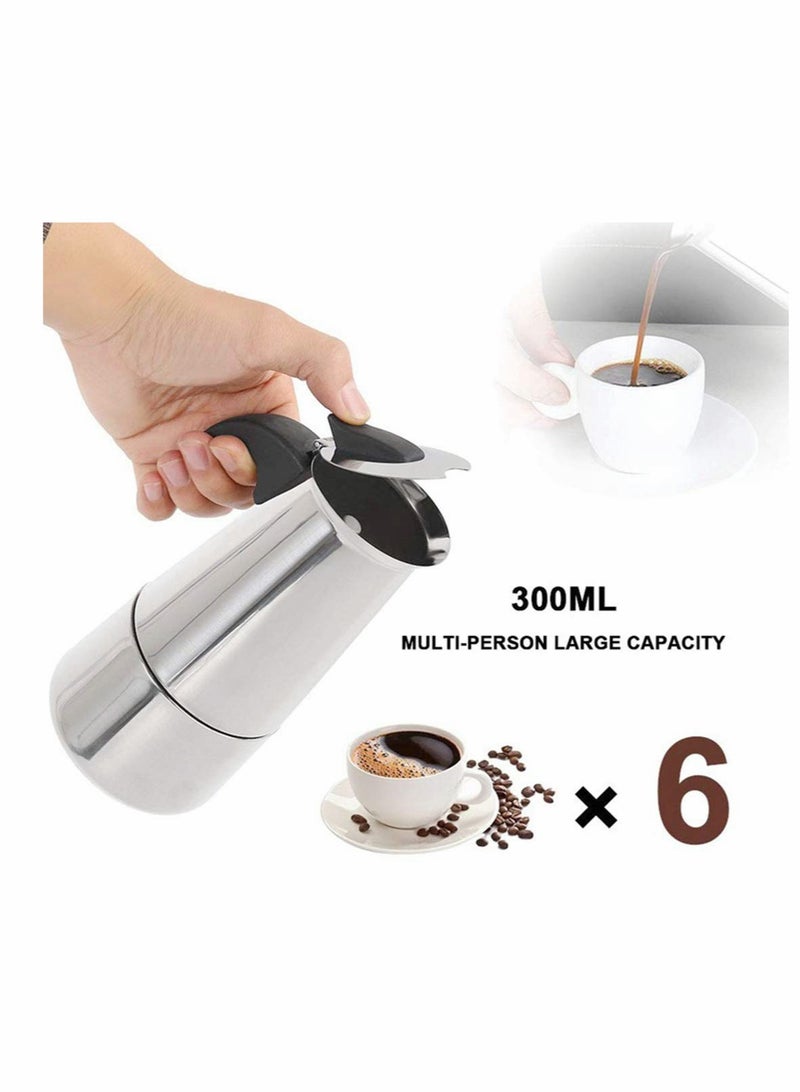 SOLARAE Espresso Maker Pot, Stainless Steel Moka Pot, Easy to Operate and Quick Cleanup Pot, Classic Italian Coffee Maker Express Moka Pot, Suitable for Induction Cookers, 300ml (Espresso Cup 50ml) - Image 5
