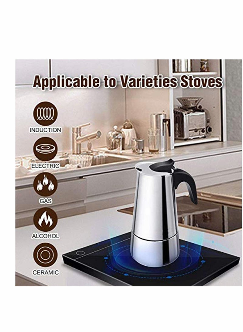 SOLARAE Espresso Maker Pot, Stainless Steel Moka Pot, Easy to Operate and Quick Cleanup Pot, Classic Italian Coffee Maker Express Moka Pot, Suitable for Induction Cookers, 300ml (Espresso Cup 50ml) - Image 4