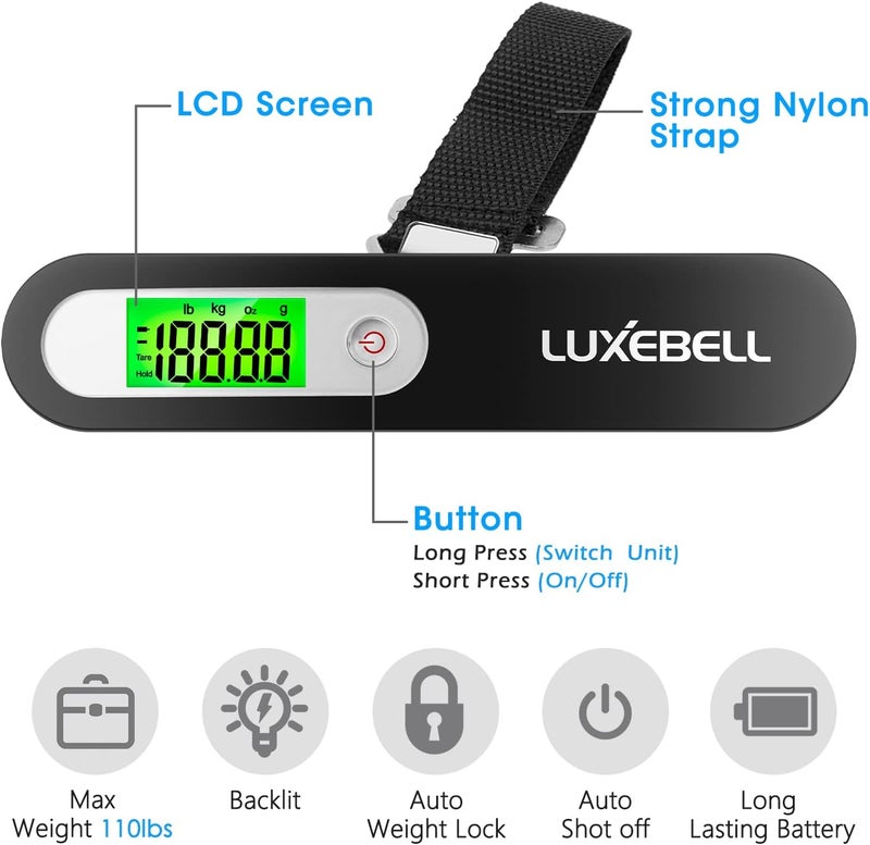 LUXEBELL Digital Luggage Scale Vacation Travel Essentials Accessories Gifts for Traveler Portable Suitcase Handheld Weight Scale 110 lbs Hanging Baggage Travel Must Haves - Image 2