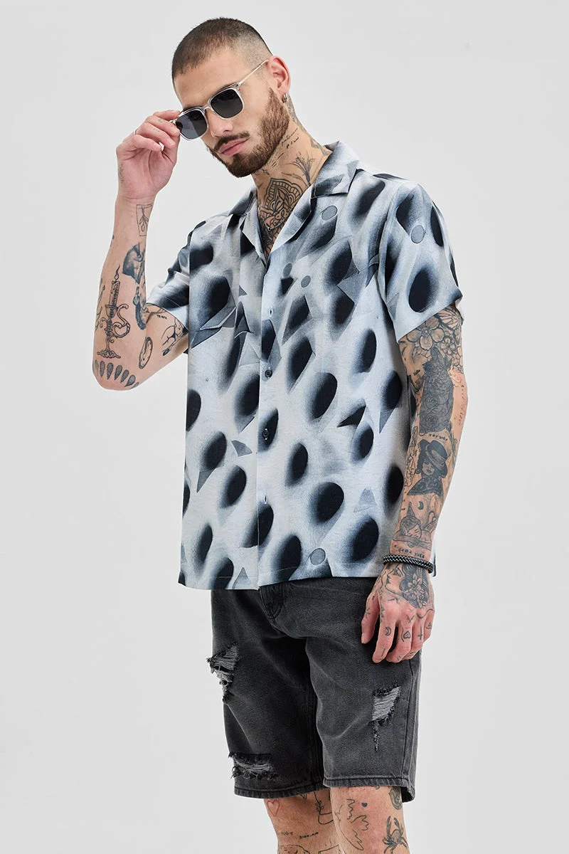 SNITCH Light Grey Abstract Half Sleeve Boxy Casual Shirt