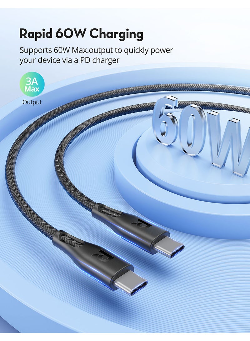 راف باور كابل RP-CB1029 60 وات سريع الشحن من النايلون المضفر من النوع C إلى C بطول 1.2 متر الإصدار العالمي - Image 3