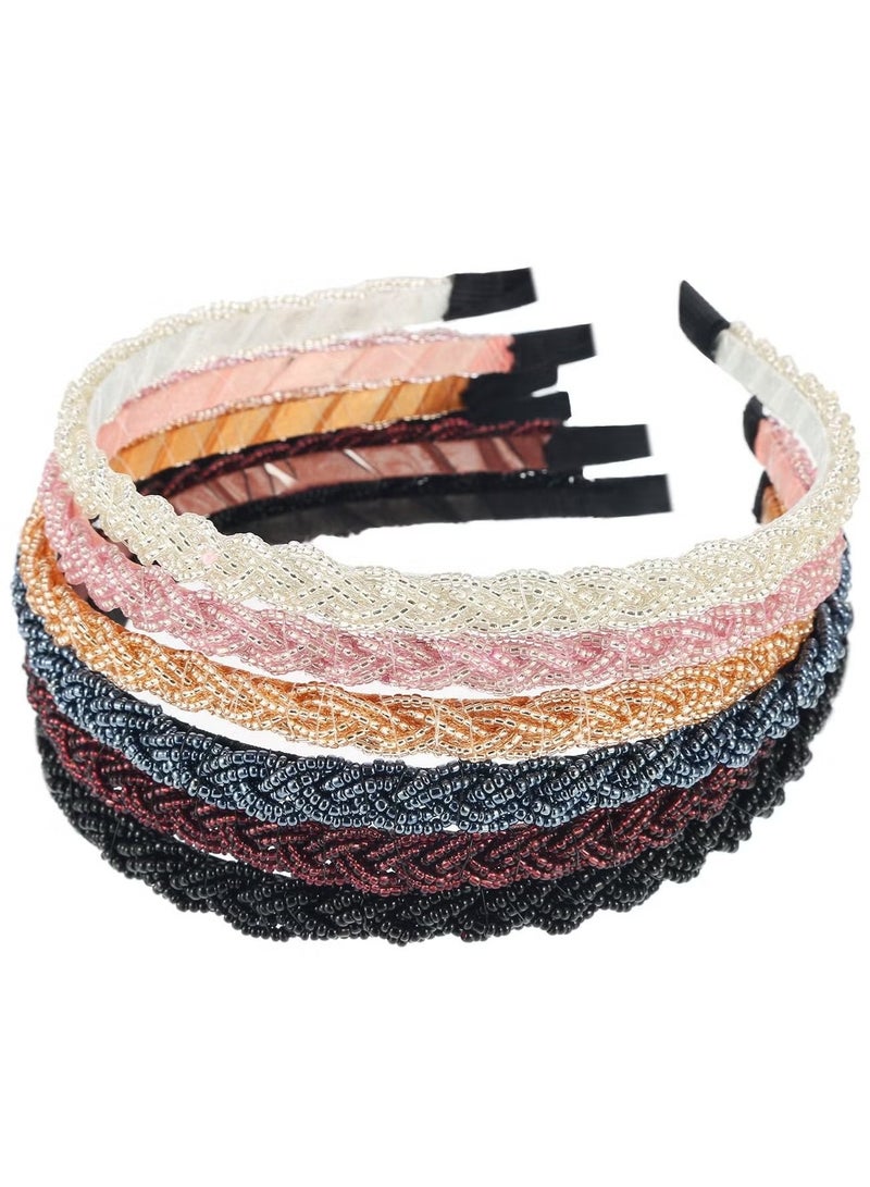 JUMEI 6-Piece Sparkly Crystal Beaded Headbands Set for Women – Multi-Color Fashion Hair Hoops for Wedding, Party & Daily Wear - Image 1