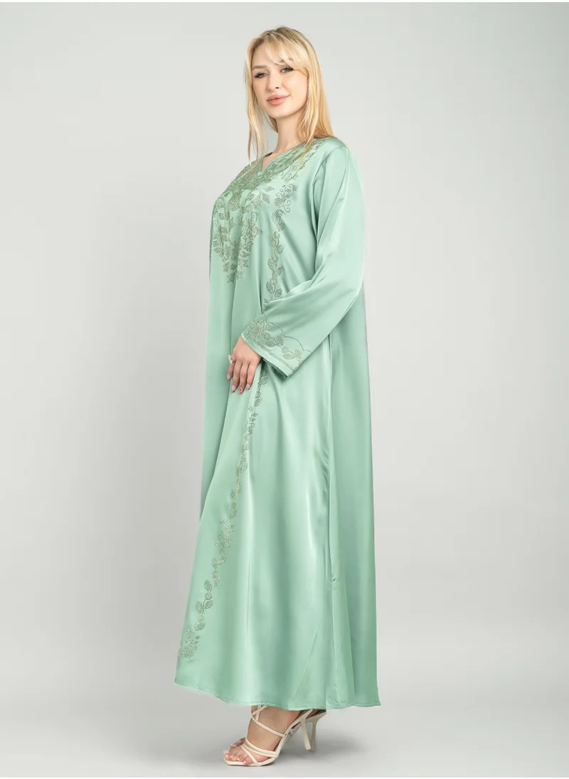 IKKXA Solid Embellished Modern Jalabiya CJ1082 Green
