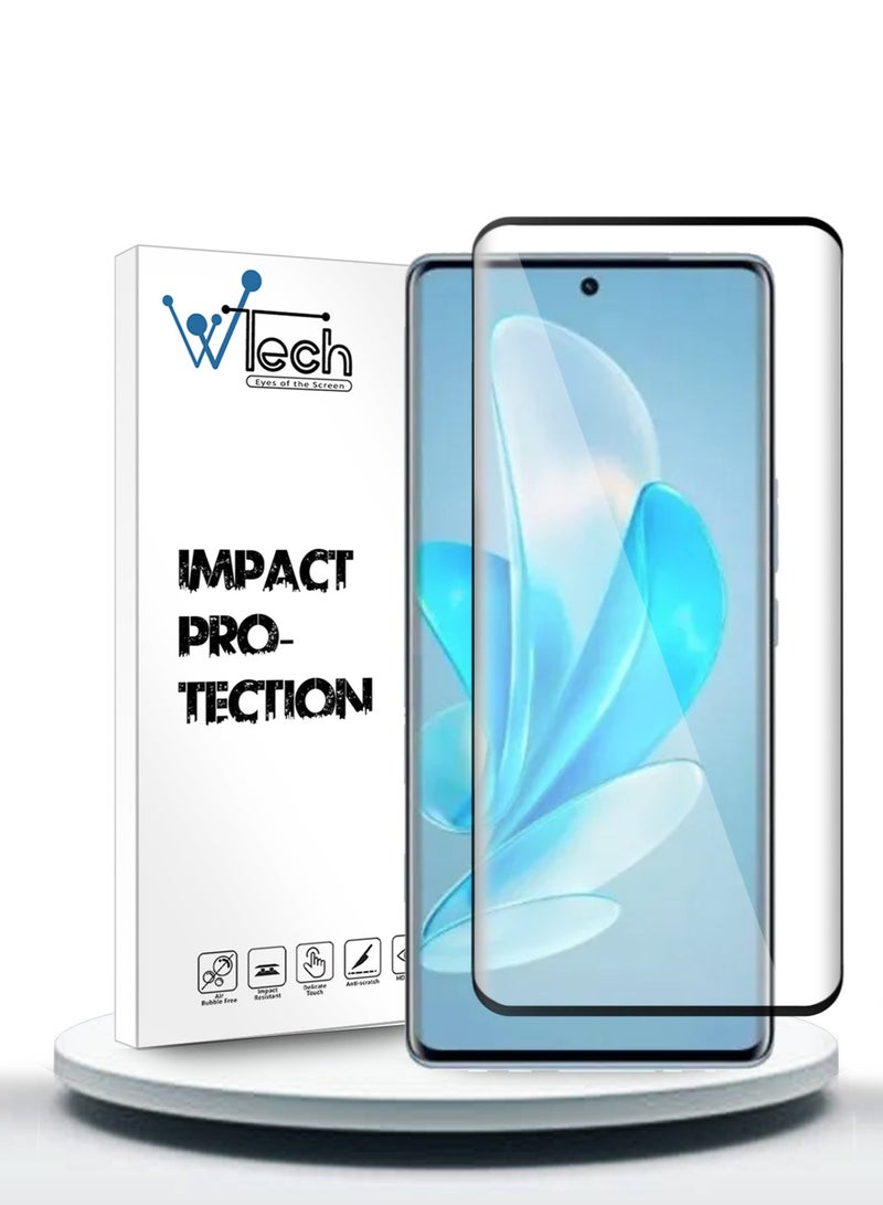 Wtech Vivo V29 5G 2023 Premium E2E Full Glue Full Cover Tempered Glass Screen Protector (MSGECN) - Clear/Black - Image 1