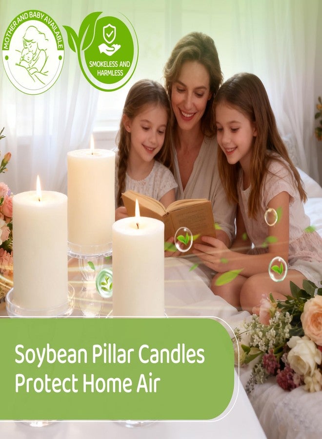 MAKALONE 6 Pack Soy White Pillar Candles,Natural Soybean Pillar Candles,330 H Long Burning,2.8x4in Non-Toxic,Unscented,Dripless and Smokeless Rustic Hand-Poured Candles Dinner Table,for Wedding,Home - Image 2
