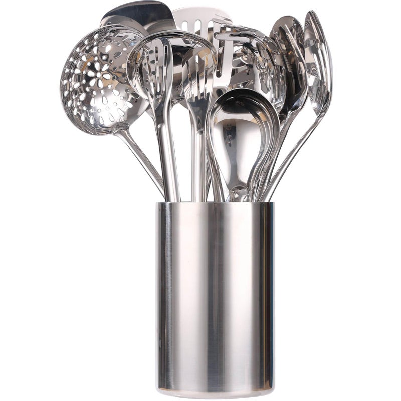 Standcn 18/10 Stainless Steel Kitchen Utensils Set with Holder - 15â€³ Spatula Spoon Set with Storage Organizer for Countertop, Fork, Tongs, Spatula, Ladle, Skimmer, Turner, Spaghetti, Large Spoon Set of 12 - Image 1