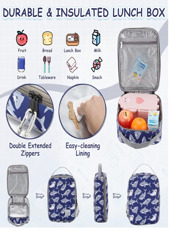 فاشي طقم حقيبة ظهر وغداء للأطفال من فاشي، حقيبة مدرسية كبيرة للأولاد مع صندوق غداء معزول للأطفال الصغار في مرحلة ما قبل المدرسة، والحضانة، ورياض الأطفال، والمدرسة الابتدائية، بتصميم سمكة قرش - Image 4