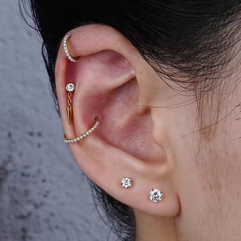 Gabe Titanium Alloy Water Drop Zircon Earnail White Zircon Lip Nail Inner Tooth Ear Bone Nail Internal Thread Puncture - Image 5