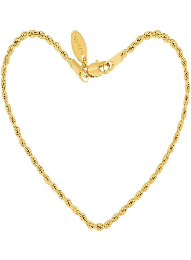 LIFETIME JEWELRY 2mm Rope Chain Anklet for Women & Men 24k Gold Plated Bracelet (Gold, 11 inches) - Image 1