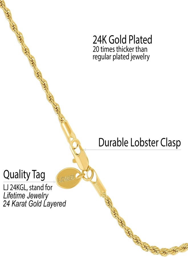 LIFETIME JEWELRY 2mm Rope Chain Anklet for Women & Men 24k Gold Plated Bracelet (Gold, 11 inches) - Image 4