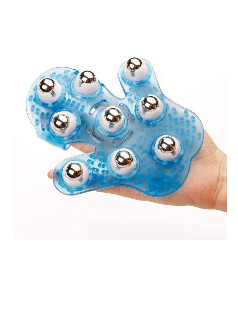 NIBEMINENT Hand Held Massager for Muscle Back Neck Joint Foot Shoulder Leg Pain Relief - Palm Shaped Massage Glove Full Body Tool with Roller Ball Essential Oils Portable Design Blue  - Image 1