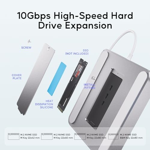 PULWTOP USB C HUB for iMac 24 inch 2021/2023/2024, PULWTOP USB Hub Adapter iMac Accessories for i-Mac M1/M3/M4 with USB C 10Gbps 3*USB A SD/TF, Docking Station Support Expand M.2 SSD (Not Included), Silver - Image 5