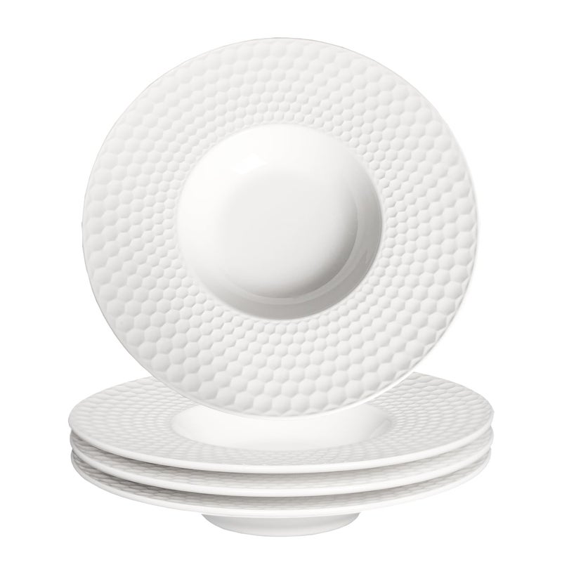Creativity Home Creative home decor ceramic wide-rimmed soup bowls/plates, 10.5 oz pasta bowl four-piece set, white embossed bowls and plates with rims, ideal for upscale restaurants, hotels and gourmets, 11 inches. - Image 1