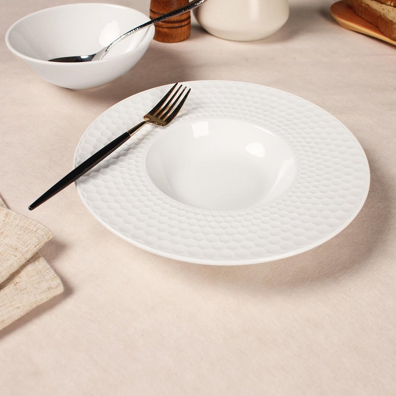 Creativity Home Creative home decor ceramic wide-rimmed soup bowls/plates, 10.5 oz pasta bowl four-piece set, white embossed bowls and plates with rims, ideal for upscale restaurants, hotels and gourmets, 11 inches. - Image 5