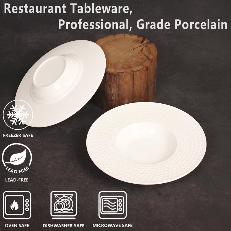 Creativity Home Creative home decor ceramic wide-rimmed soup bowls/plates, 10.5 oz pasta bowl four-piece set, white embossed bowls and plates with rims, ideal for upscale restaurants, hotels and gourmets, 11 inches. - Image 3