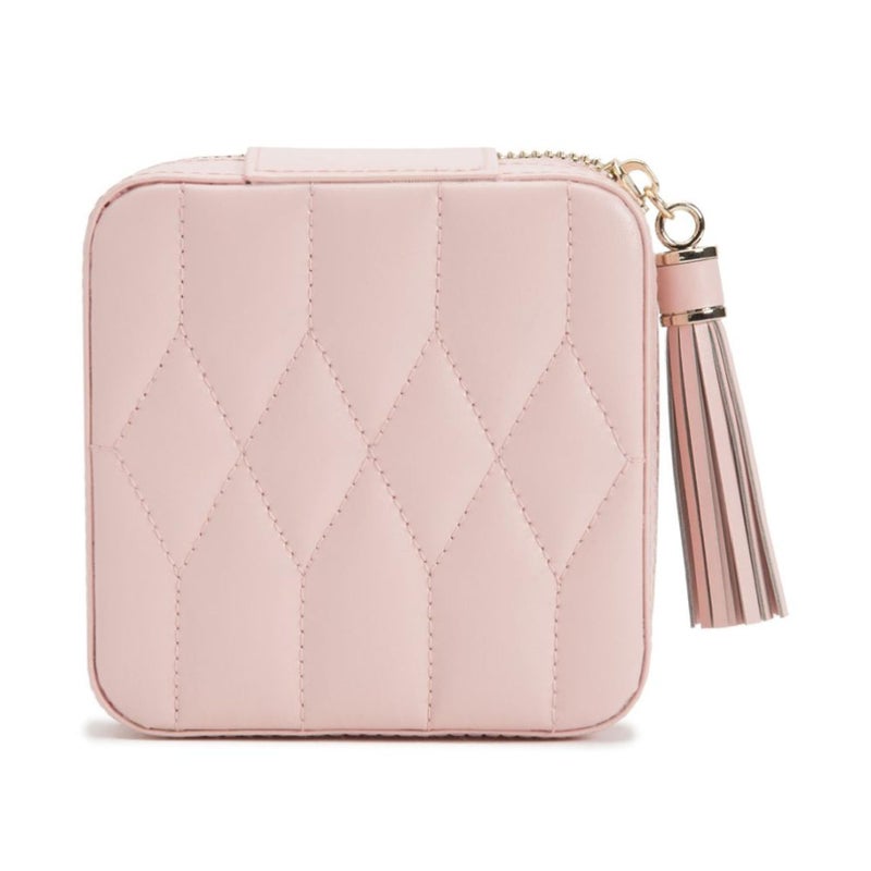 WOLF Caroline Zip Travel Case Rose Quartz  Seven Ring Rolls Four Compartments Three Necklace Hooks  Pocket  AntiTarnish LusterLoc Lining