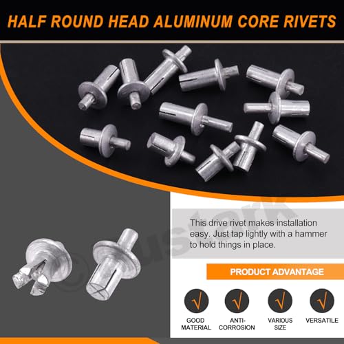 Rustark 130Pcs M5x7mm/9mm/10mm Aluminum Core Rivets with Round Head Assortment Kit, Hammer Drive Aluminum Rivets Knock Type Expansion Half Round Head Core Rivets for Mechanical Electronic Equipment - Image 5