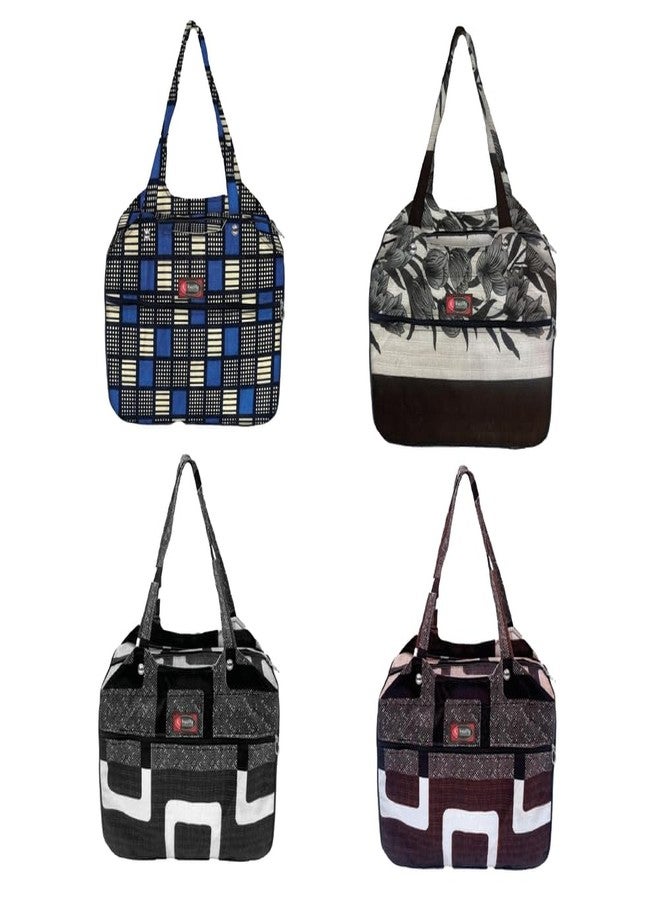 Temoli Tote Bags - 100% Organic Cotton Grocery Bags, Eco-Friendly, Multi-Purpose, Sturdy Canvas - Multiple Stylish Designs,Home,Office Hand Bag,Flower & Black,4 Pcs - Image 2
