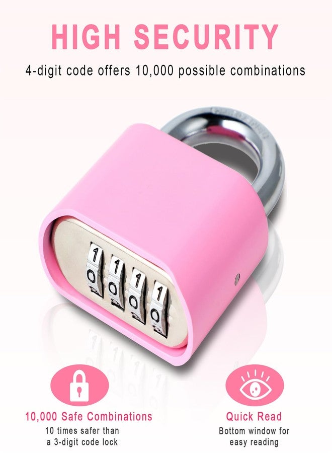 DELSWIN 4-Digit Combination Lock Outdoor Padlock - Heavy Duty Locker Lock with Hardened Steel Shackle, Waterproof Combo Lock for Gym Locker, Hasp Storage, Shed, Fence, Gate (Pink,1Pcs) - Image 4