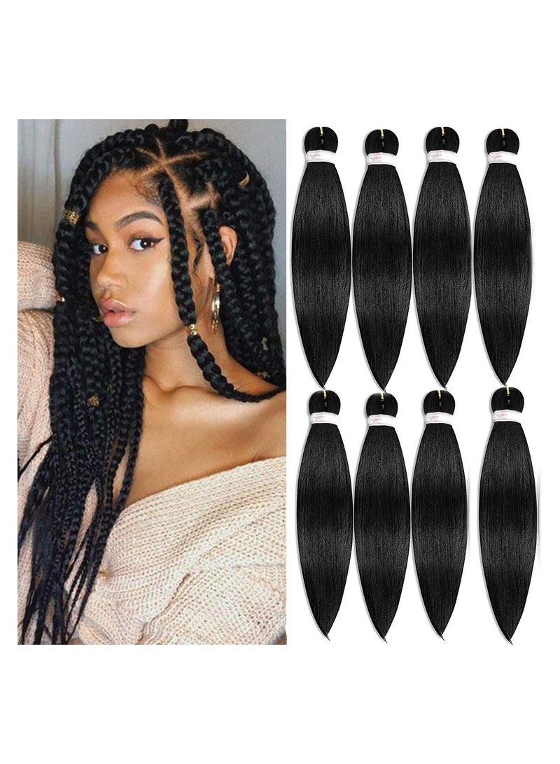 Estelle 8 Pack Braid Pre Stretched Braiding Hair Braid Professional Hair Yaki Synthetic Hair 8 Packs 26 Inch (Black) - Image 1