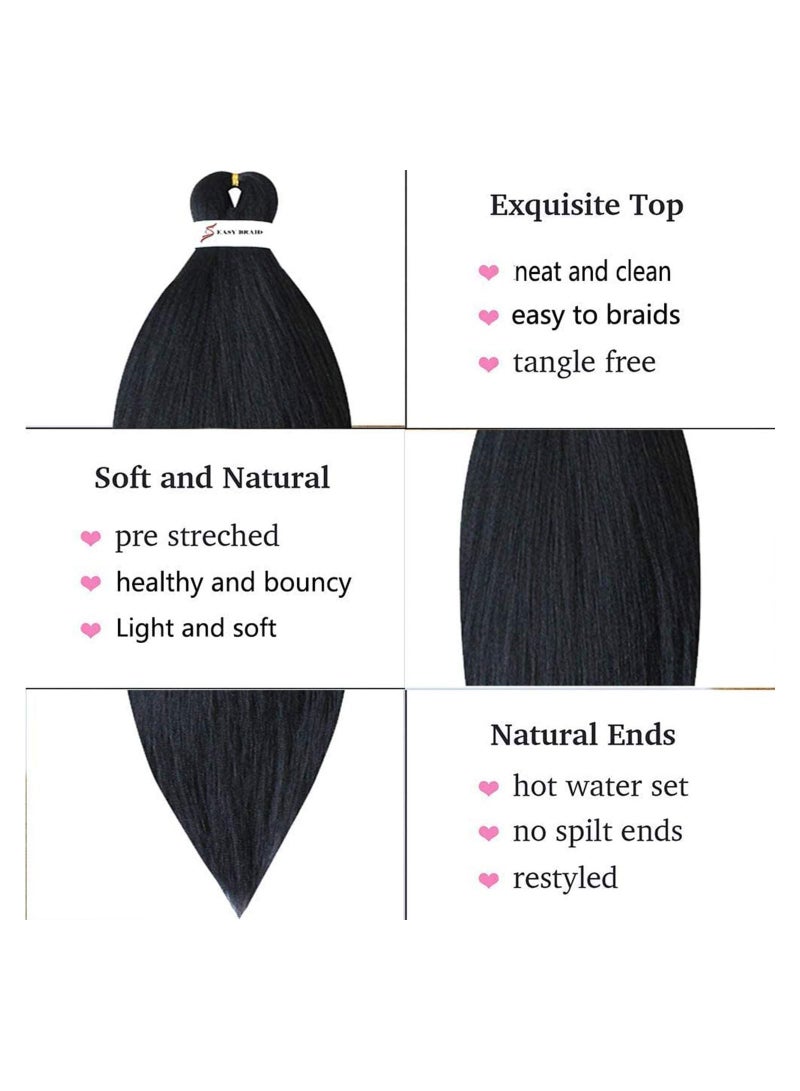 Estelle 8 Pack Braid Pre Stretched Braiding Hair Braid Professional Hair Yaki Synthetic Hair 8 Packs 26 Inch (Black) - Image 4