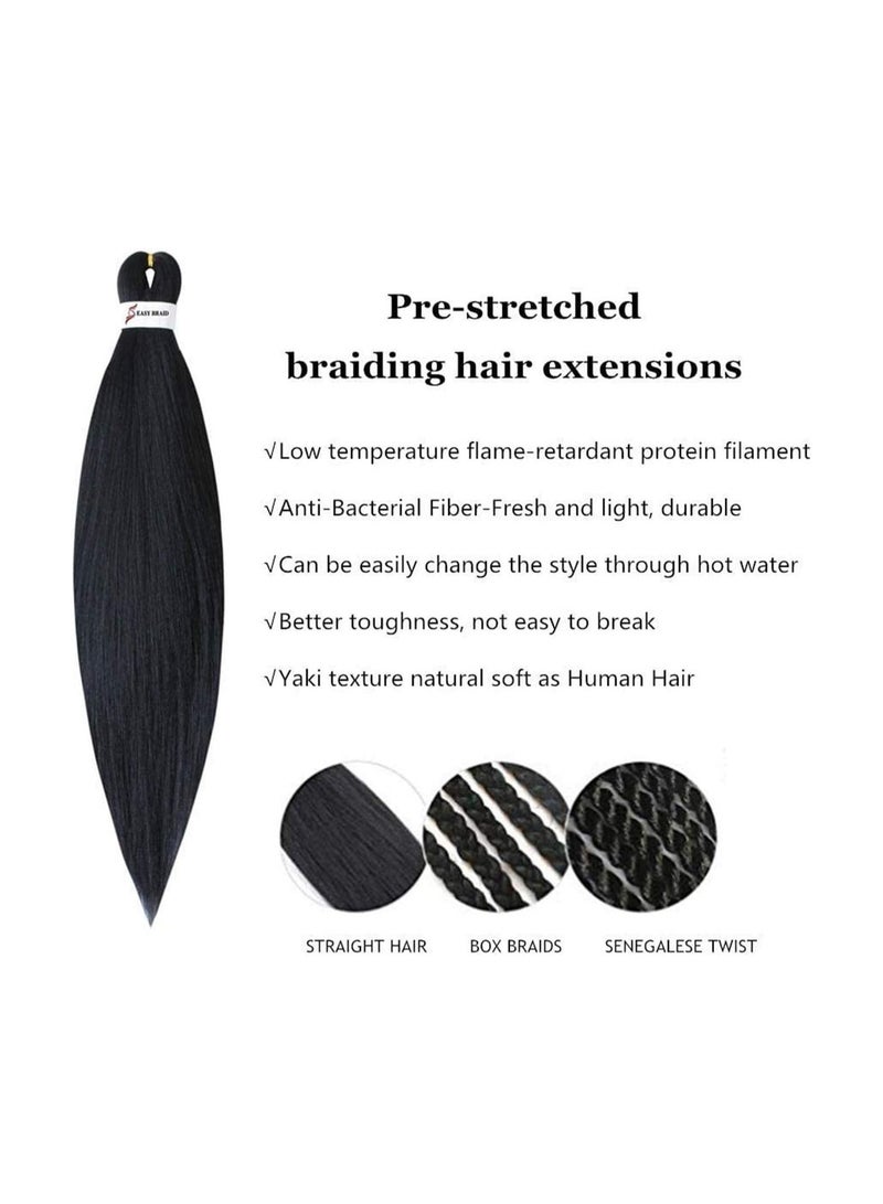 Estelle 8 Pack Braid Pre Stretched Braiding Hair Braid Professional Hair Yaki Synthetic Hair 8 Packs 26 Inch (Black) - Image 2