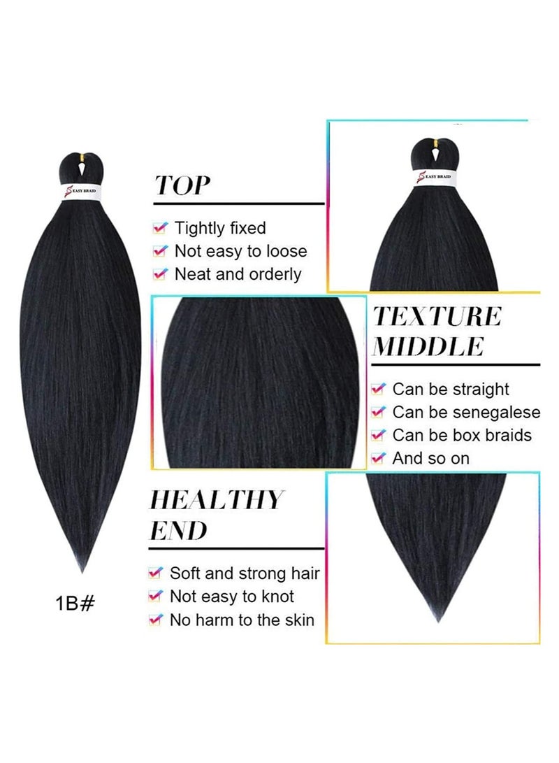 Estelle 8 Pack Braid Pre Stretched Braiding Hair Braid Professional Hair Yaki Synthetic Hair 8 Packs 26 Inch (Black) - Image 3