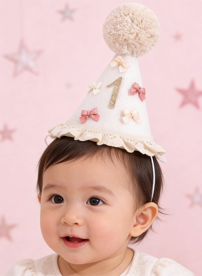 Bow 1st Birthday Hat for Girls,Boho First Birthday Crown, Baby Girl Pink Party Hat, Bow Theme Decorations, Headwear Decor for Girls Boys - Image 4