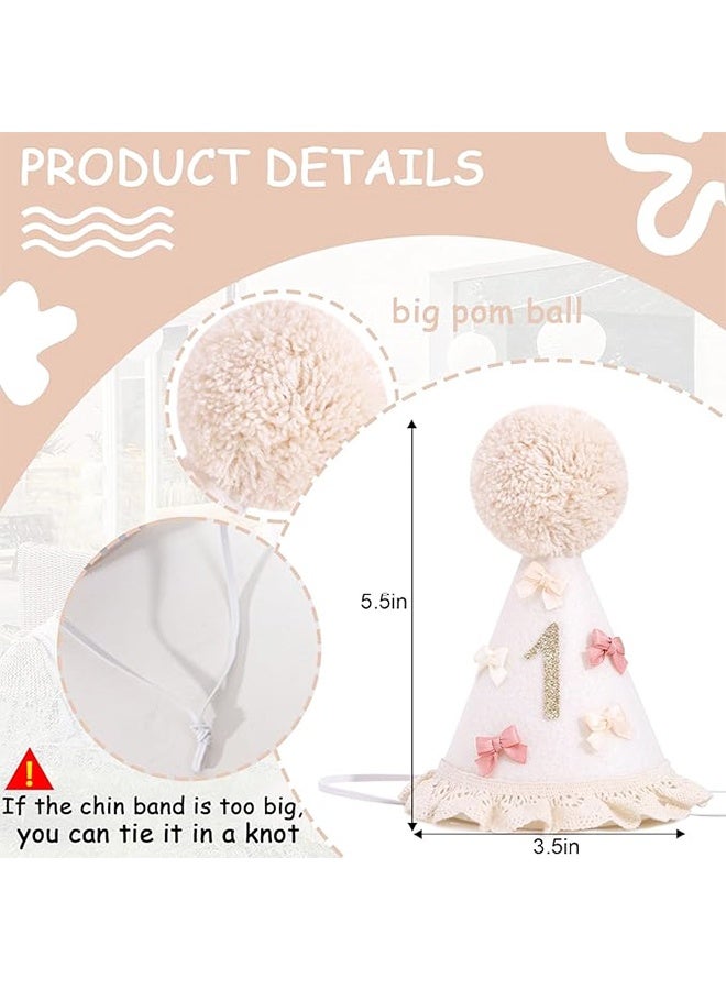 Bow 1st Birthday Hat for Girls,Boho First Birthday Crown, Baby Girl Pink Party Hat, Bow Theme Decorations, Headwear Decor for Girls Boys - Image 2