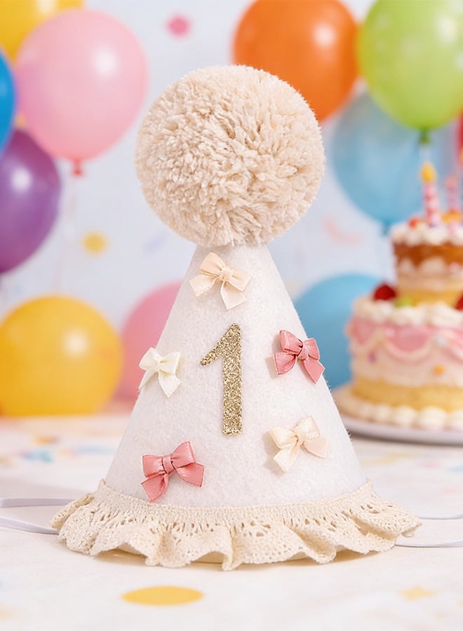 Bow 1st Birthday Hat for Girls,Boho First Birthday Crown, Baby Girl Pink Party Hat, Bow Theme Decorations, Headwear Decor for Girls Boys - Image 3