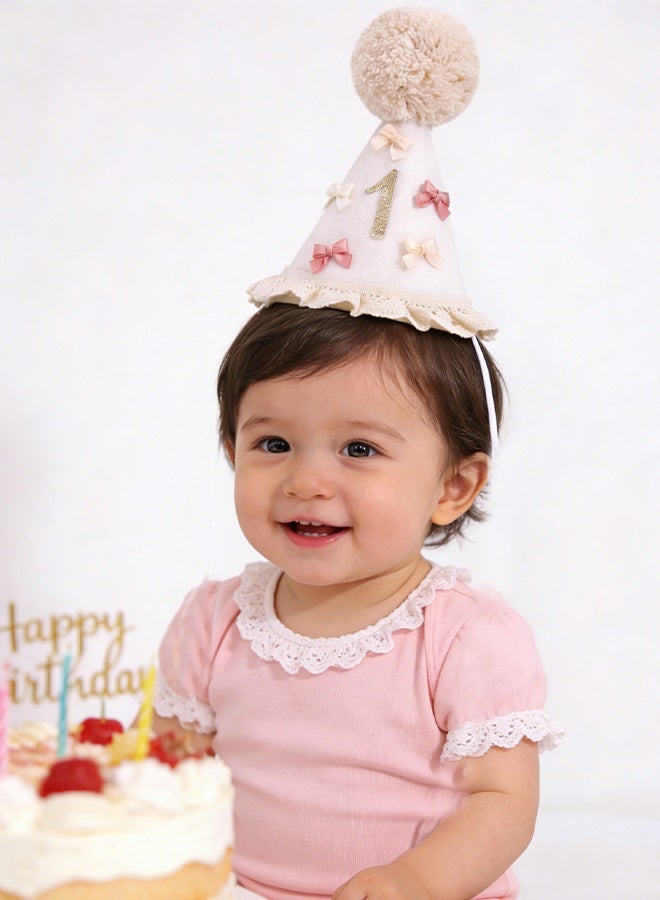 Bow 1st Birthday Hat for Girls,Boho First Birthday Crown, Baby Girl Pink Party Hat, Bow Theme Decorations, Headwear Decor for Girls Boys - Image 5