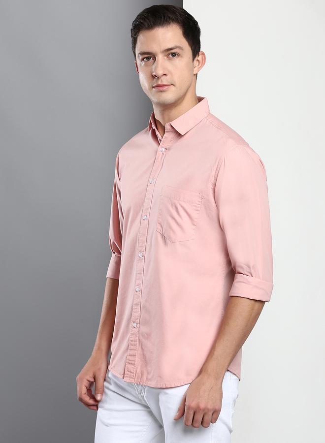 Dennis Lingo Men's Slim Fit Peach Casual Cotton Spread Shirt - Image 1