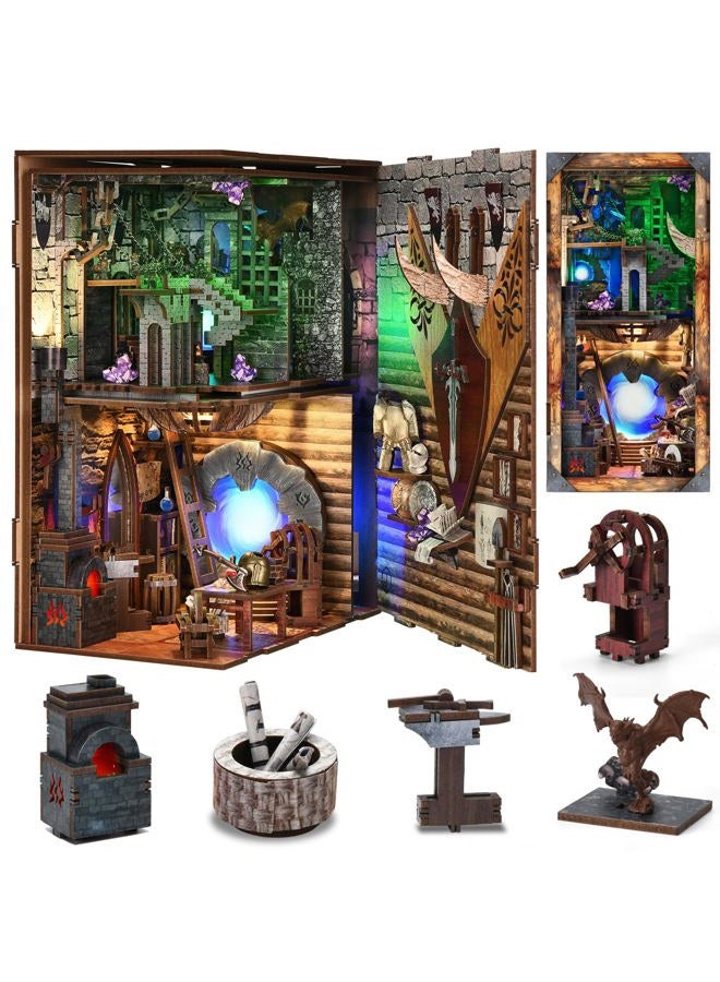 CCCDF DIY Book Nook Kit, DIY Miniature Dollhouse Booknook Kit, 3D Wooden Puzzle Bookend Bookshelf Insert Decor with LED Light for Teens and Adults (Blade and Magic) - Image 1