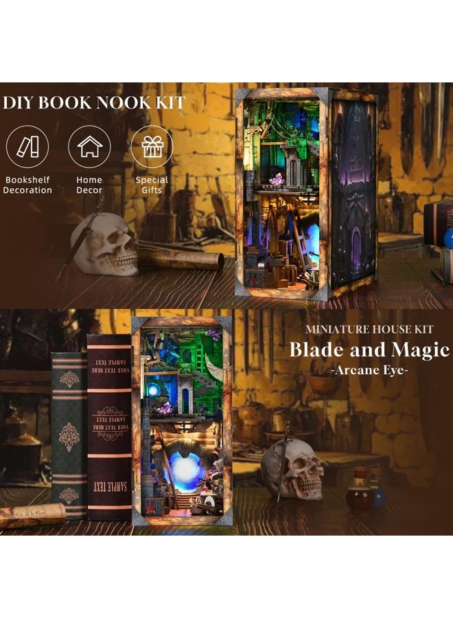 CCCDF DIY Book Nook Kit, DIY Miniature Dollhouse Booknook Kit, 3D Wooden Puzzle Bookend Bookshelf Insert Decor with LED Light for Teens and Adults (Blade and Magic) - Image 4