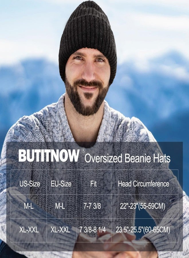 BUTITNOW قبعة صوف ميرينو كبيرة الحجم (M/L/XL/XXL) للرجال والنساء - قبعة شتوية مبطنة بالفرو، قبعة تزلج كبيرة الحجم للرؤوس الكبيرة، لون أسود - Image 4