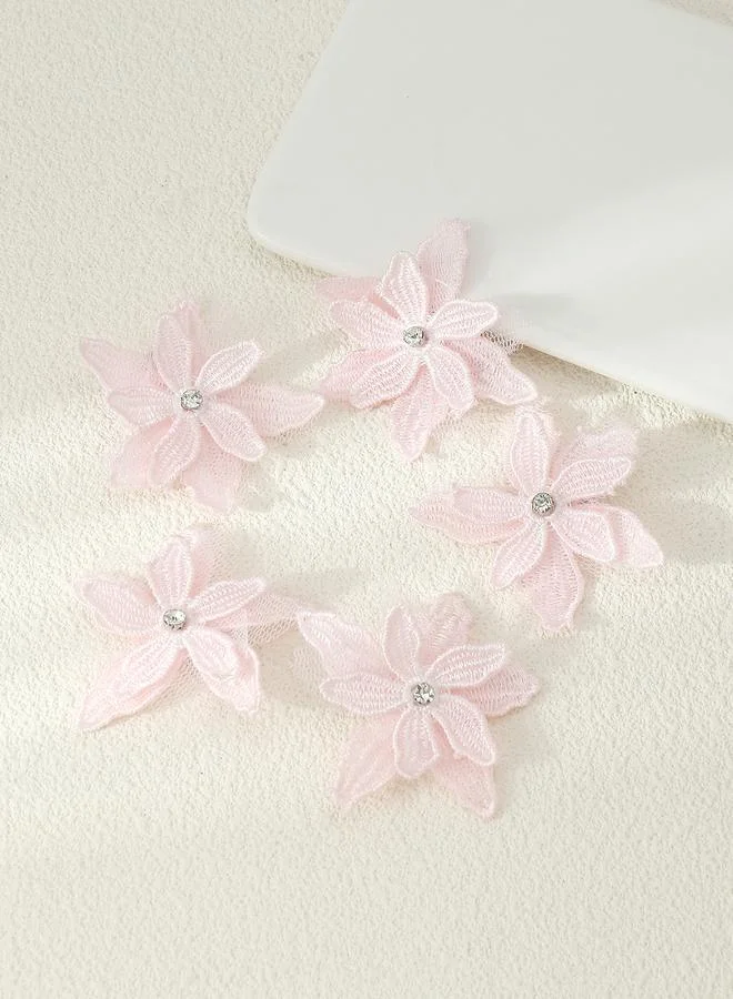 تايك تو Set of 5 - Girls Pink Rhinestone Embellished Floral Hair Clips