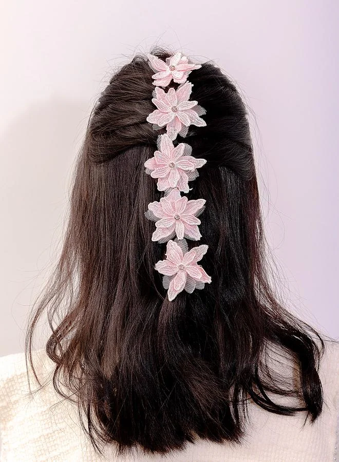 تايك تو Set of 5 - Girls Pink Rhinestone Embellished Floral Hair Clips