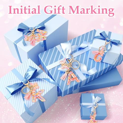 YINANLIN Initial Letter Keychain Cute Keychain Butterfly Pink Sequins Alphabet Resin Name Tassel Keychain for Mother's Gift (Pink-M) - Image 4